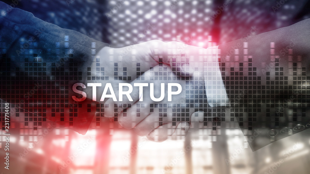 Fototapeta premium Startup concept with double exposure diagrams blurred background.