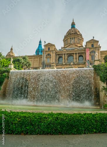 Barcelona, Spain, October 28th 2018 - The fountains in front of the Museu Nacional d'Art de Catalunya