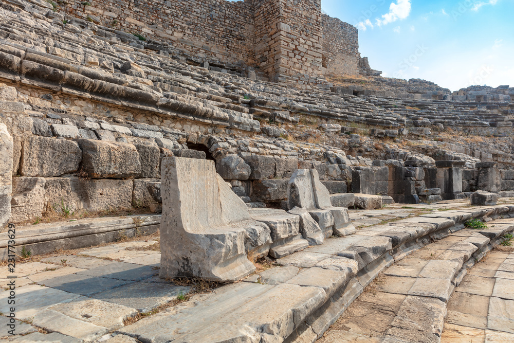 Ruins of the ancient Theatre at Miletus in the Aydin Province of Turkey.