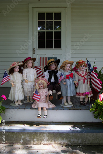 Group of Vintage Dolls Waiting for the 4th of July Parade