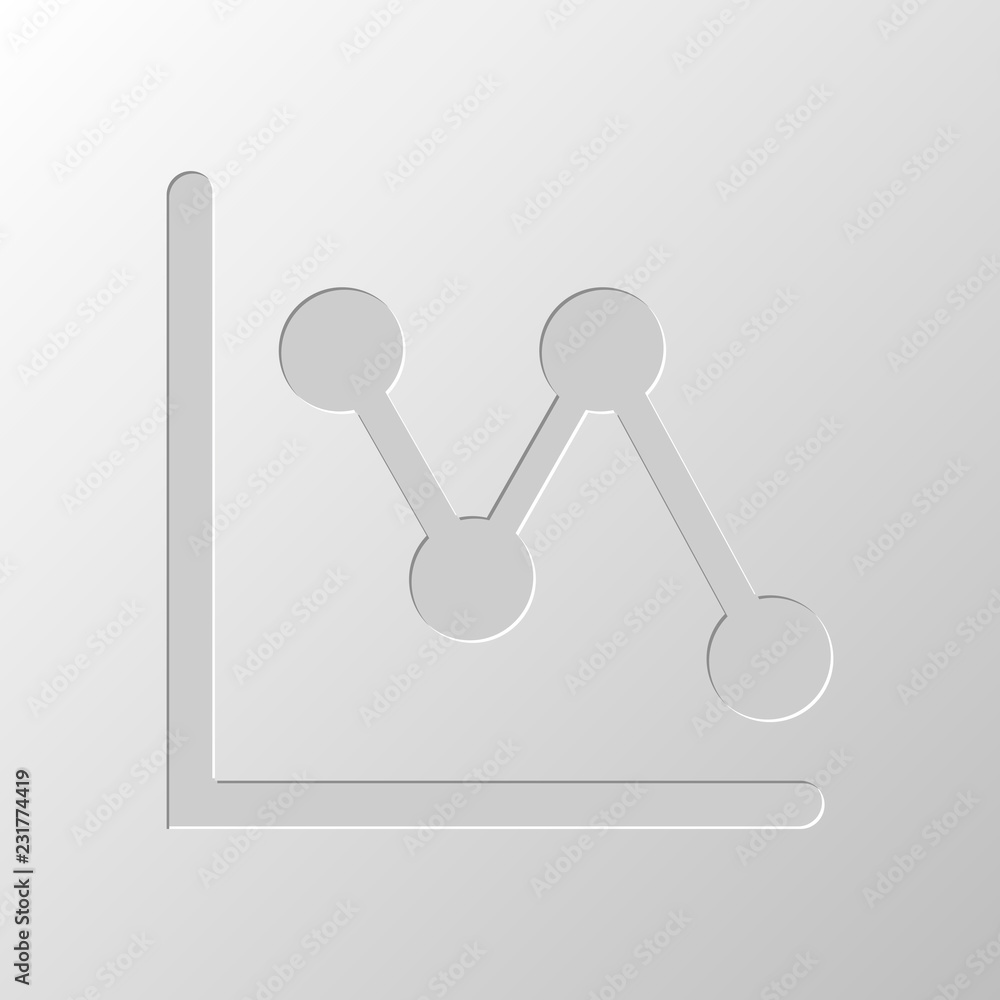 Declining graph line icon. Paper design. Cutted symbol. Pitted s Declining graph line icon. Paper design. Cutted symbol. Pitted s