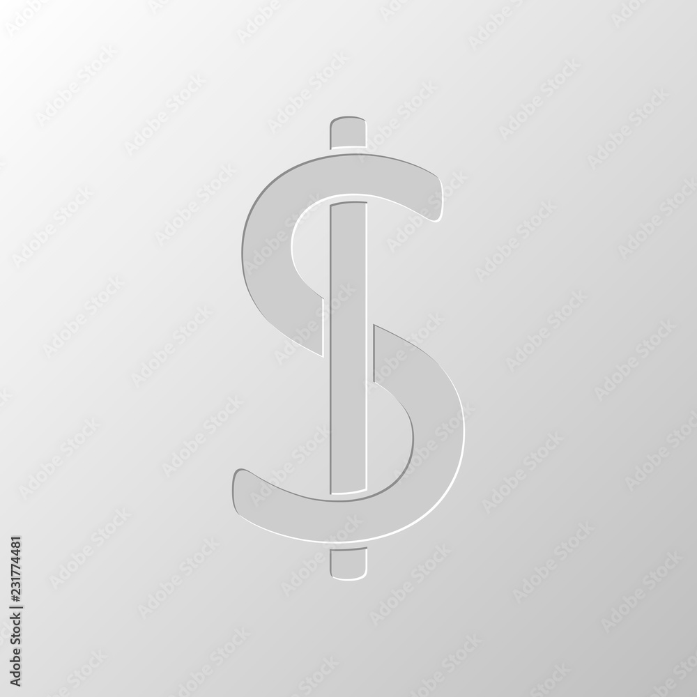 Dollars sign and USD symbol icon. Paper design. Cutted symbol. P Dollars sign and USD symbol icon. Paper design. Cutted symbol. P