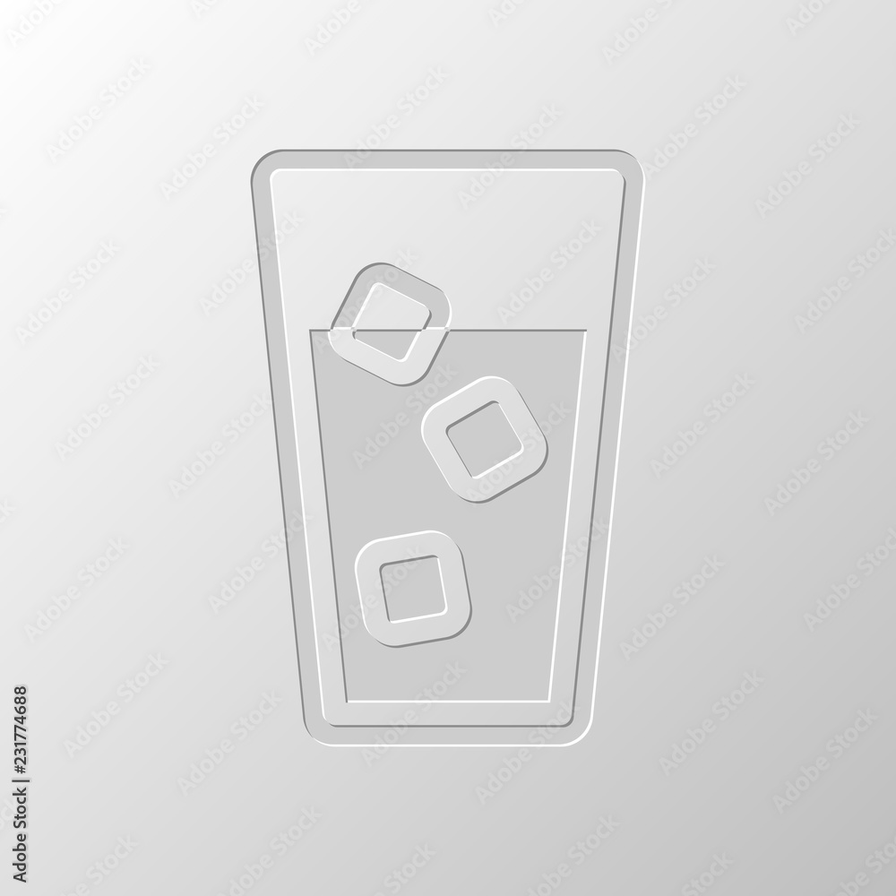 glass of water with ice cubes icon. Paper design. Cutted symbol. glass of water with ice cubes icon. Paper design. Cutted symbol.