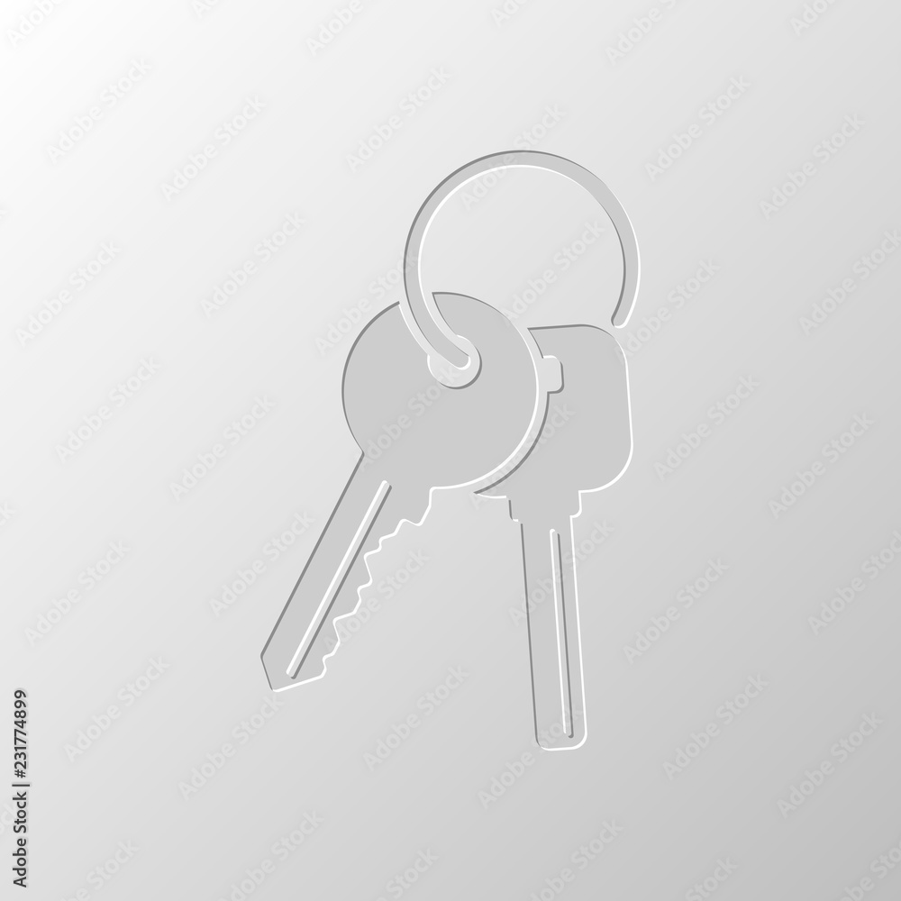 keys on the ring icon. Paper design. Cutted symbol. Pitted style keys on the ring icon. Paper design. Cutted symbol. Pitted style