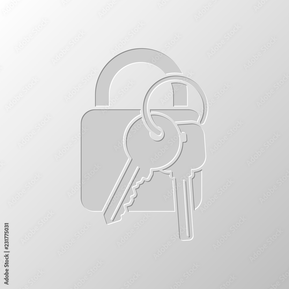 lock with keys icon. Paper design. Cutted symbol. Pitted style lock with keys icon. Paper design. Cutted symbol. Pitted style