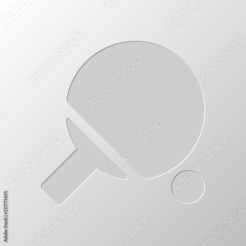 Ping pong icon. Paper design. Cutted symbol. Pitted style