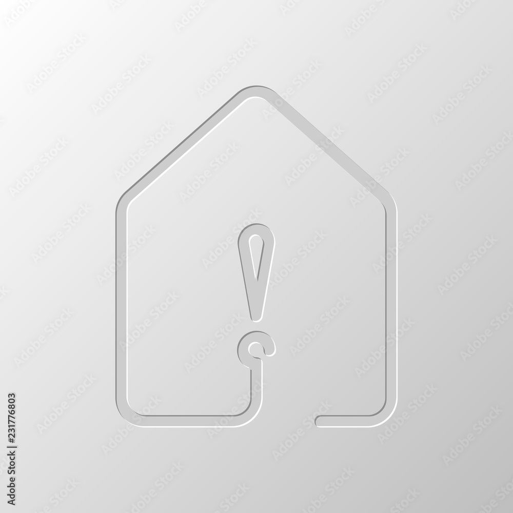house with exclamation mark icon. line style. Paper design. Cutt house with exclamation mark icon. line style. Paper design. Cutt
