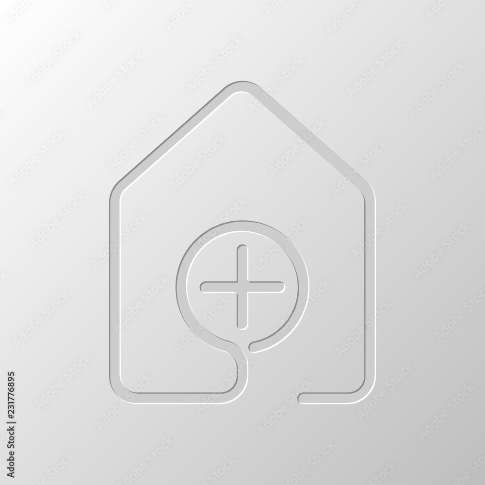 house with medical cross icon. line style. Paper design. Cutted house with medical cross icon. line style. Paper design. Cutted