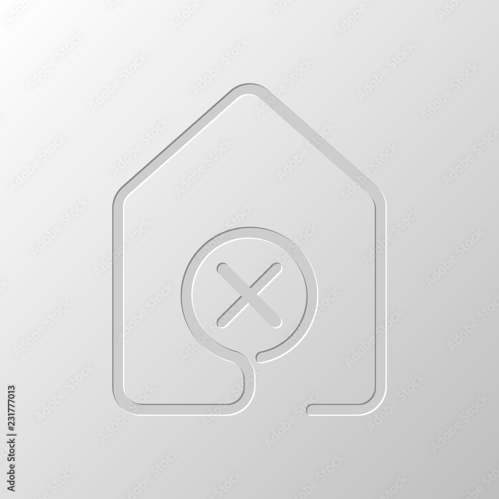 house with wrong mark icon. line style. Paper design. Cutted sym house with wrong mark icon. line style. Paper design. Cutted sym