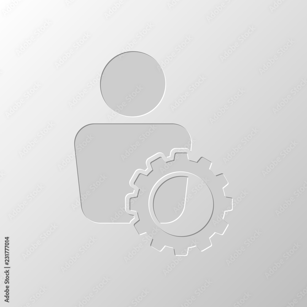 human with gear icon. Paper design. Cutted symbol. Pitted style human with gear icon. Paper design. Cutted symbol. Pitted style