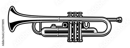 black and white illustration of trumpet