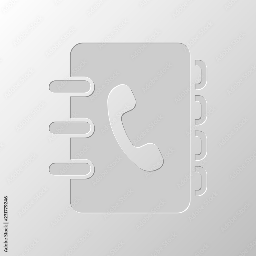 address book with phone sign on cover. simple icon. Paper design address book with phone sign on cover. simple icon. Paper design