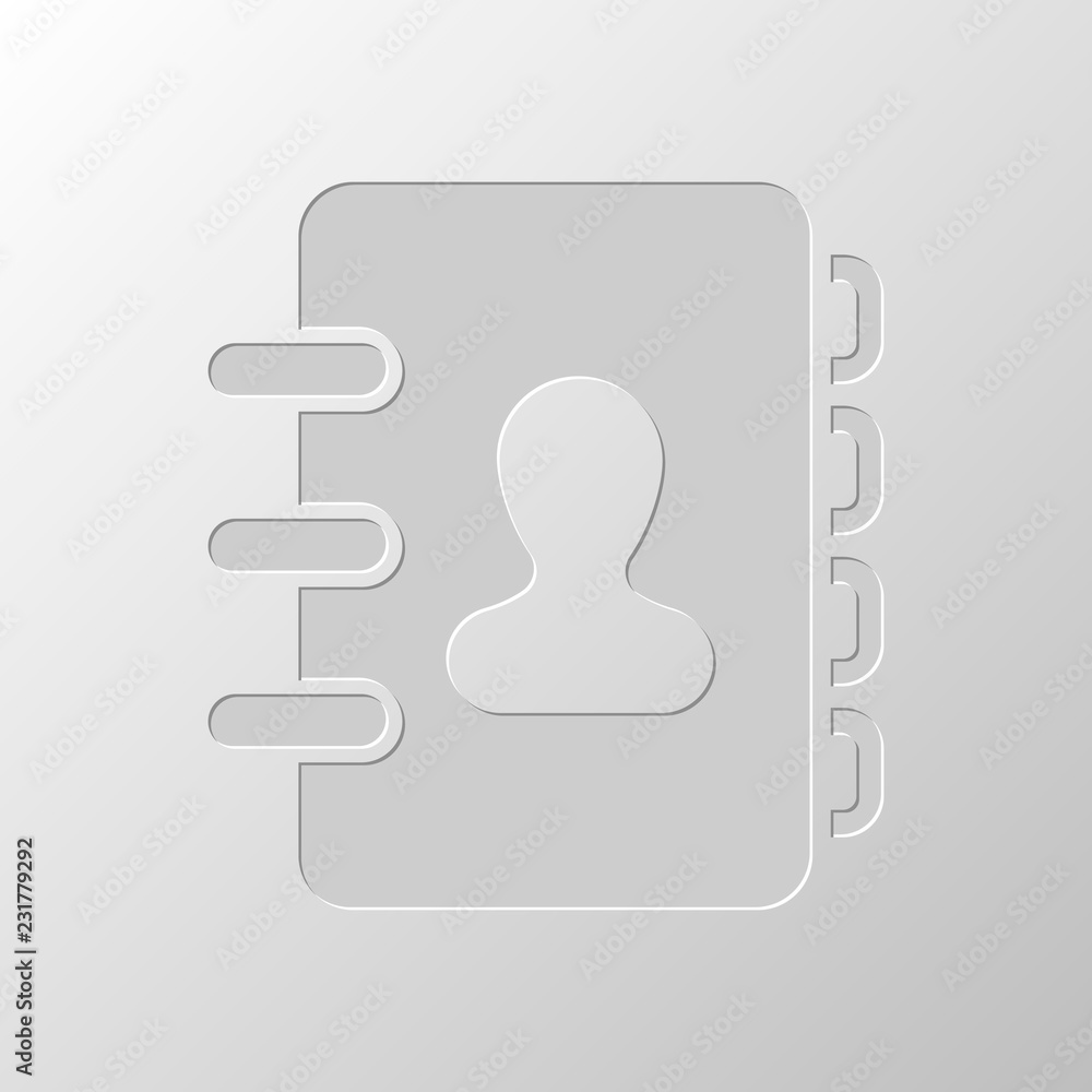 address book with person on cover. simple icon. Paper design. Cu address book with person on cover. simple icon. Paper design. Cu