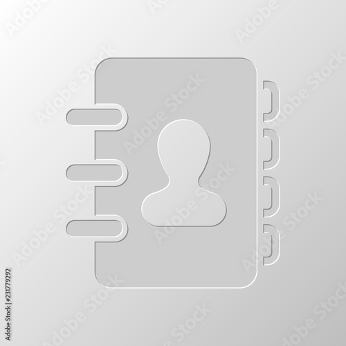 address book with person on cover. simple icon. Paper design. Cu