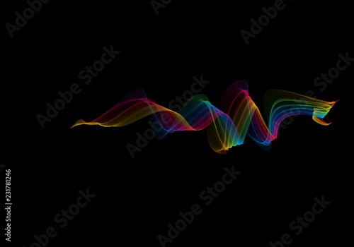abstract rainbow wavy smoke flame isolated over black background.