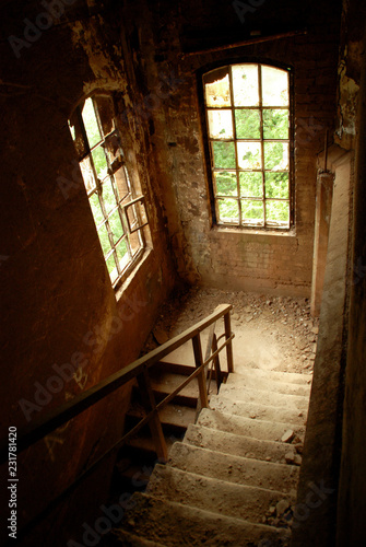 Abandoned staircase in the mining factory  hunted place