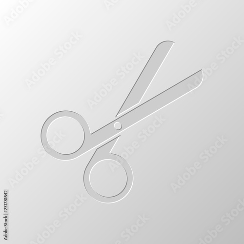 Scissors icon. Tool of barber. Paper design. Cutted symbol. Pitt