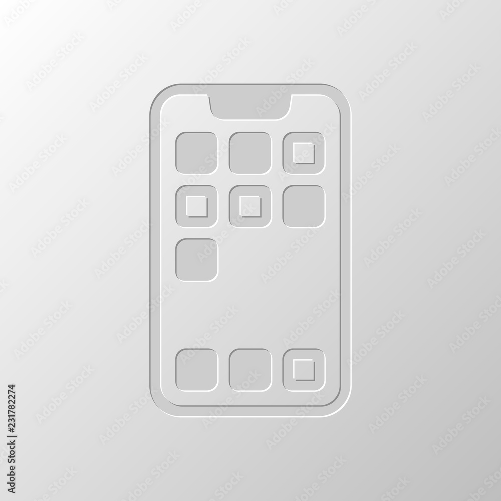 Simple mobile phone icon. Linear symbol, thin outline. Paper des