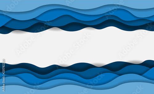 Fototapeta Fale niebieskiej wody warstwowe karty papieru sztuki. Projekt origami 3D. Ilustracji wektorowych