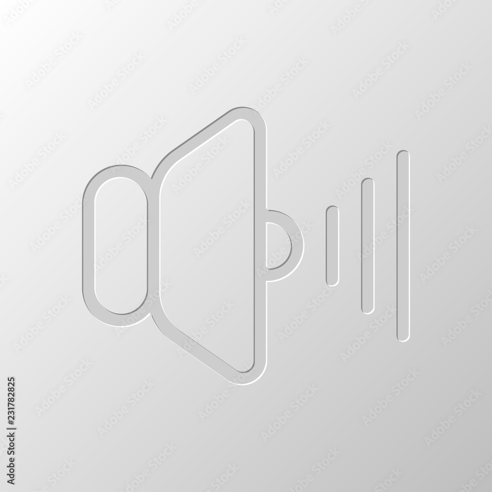 volume max icon. Paper design. Cutted symbol. Pitted style volume max icon. Paper design. Cutted symbol. Pitted style