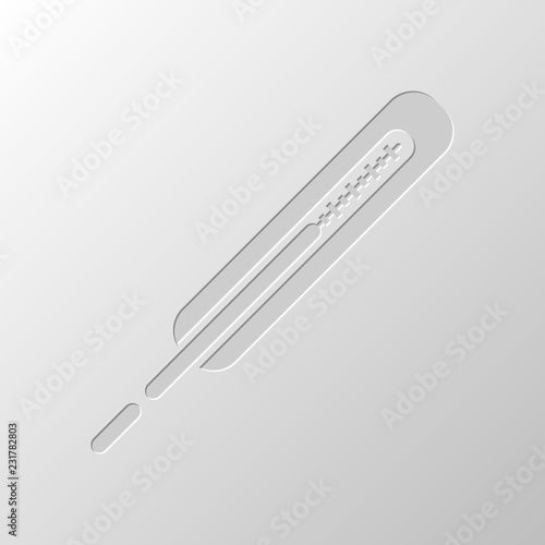 Medical thermometer for body. Paper design. Cutted symbol. Pitte