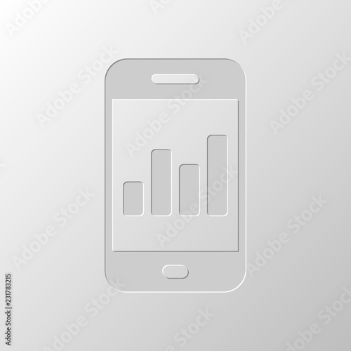 Finance graphic, mobile phone. Paper design. Cutted symbol. Pitt