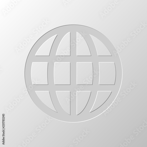 Simple globe icon. Linear. Paper design. Cutted symbol. Pitted s