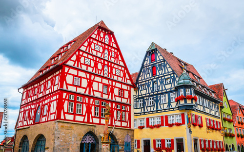 Beautiful streets in Rothenburg ob der Tauber with traditional German houses, Bavaria, Germany photo