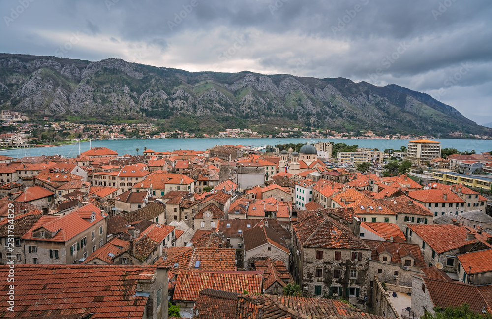 Red tiled rooftops of the Old Town in Kotor