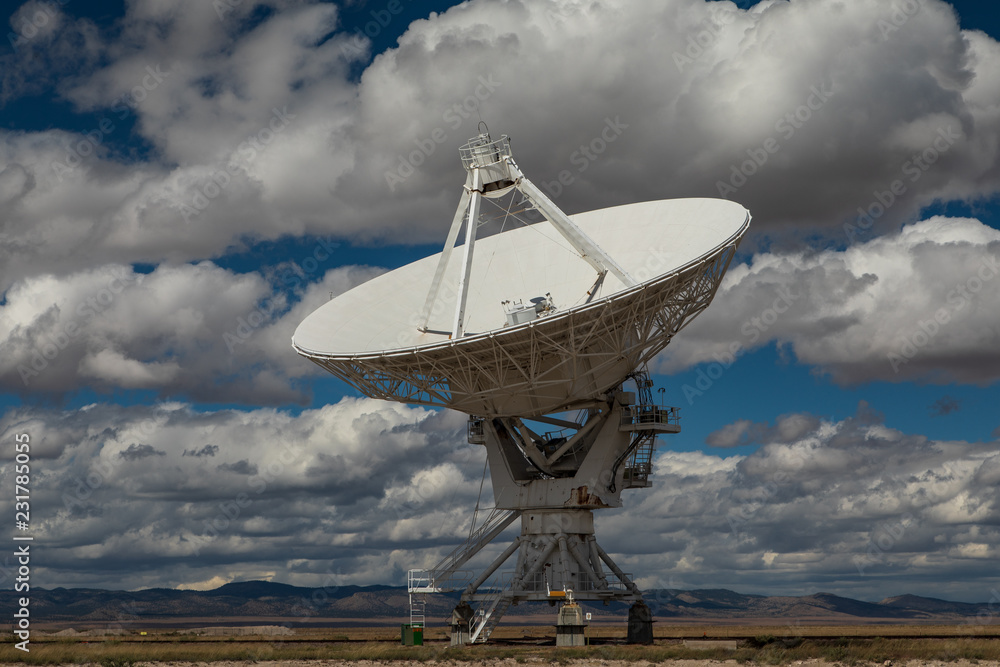 Very Large Array telescope in New Mexico on cloudy day Very Large Array telescope in New Mexico on cloudy day