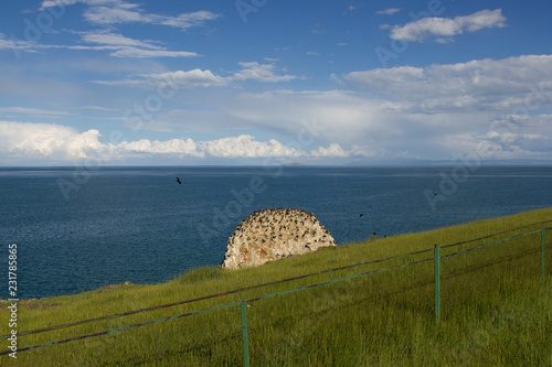 Bird Island at Qinghaihu National Park in Qinghai Province, China. A breeding ground for migratory birds on western shore of the saltwater lake.  photo