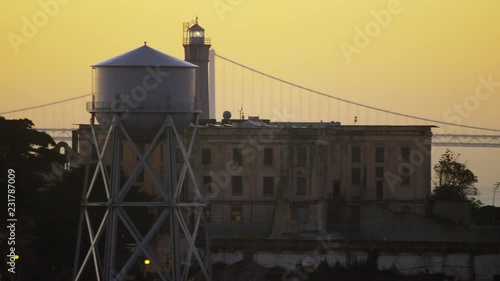 Aerial sunrise view The Rock Alcatraz Island San Francisco USA