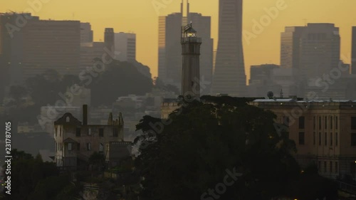 Aerial sunrise view The Rock Alcatraz Island San Francisco America