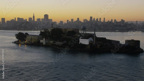 Aerial sunrise view The Rock Alcatraz Island San Francisco America