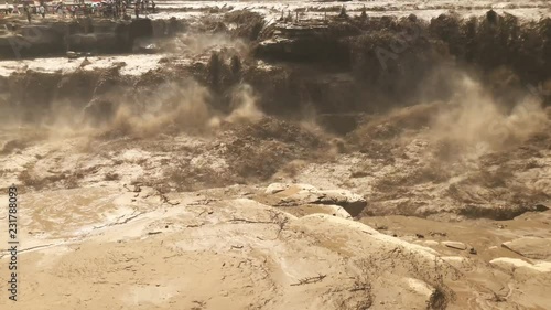 Slow motion and closeup of Hukou waterfall and Yellow River, Shanxi province, China