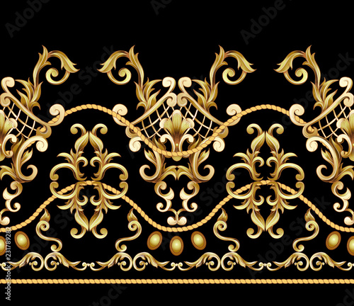 Border with golden baroque elements. Vector illustration.