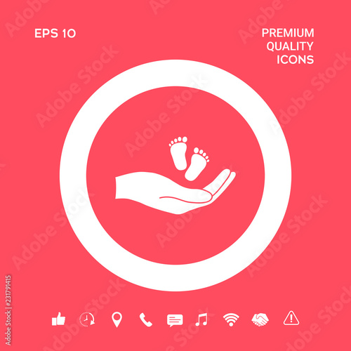 Hands holding baby foot. Graphic elements for your design