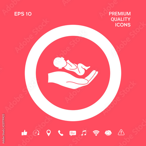 Hands holding baby, protect. Graphic elements for your design
