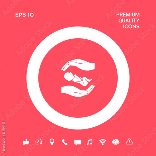 Hands holding baby. Graphic elements for your design