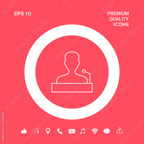 Speaker, orator speaking from tribune - line icon. Graphic elements for your design