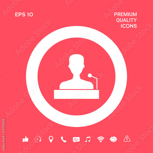 Speaker, orator speaking from tribune icon. Graphic elements for your design