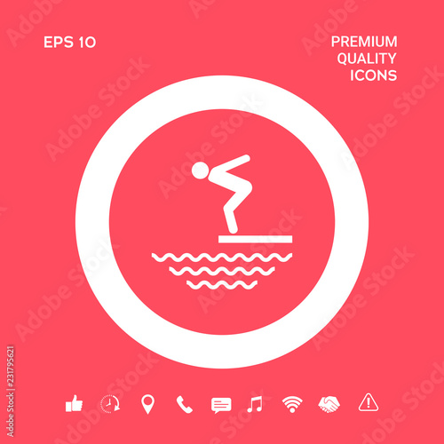 Swimmer on a springboard, Jumping into the water - icon