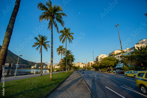 City of Rio de Janeiro, Brazil, Epitacio Pessoa Avenue and Rodrigo de Freitas lagoon. South America.  © Ranimiro