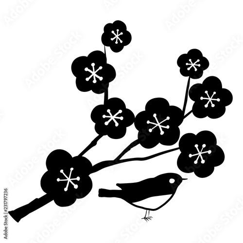 ベクター　梅　小鳥　正月　アイコン