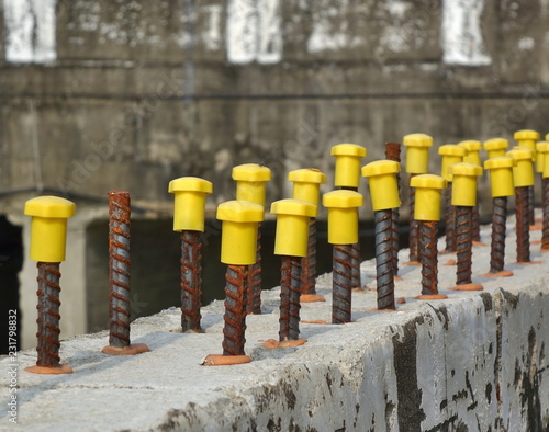 Rebar Steel with Yellow Protection Caps