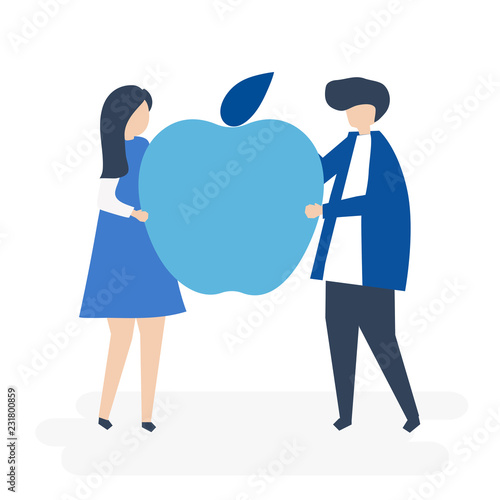 Character of a couple holding an apple illustration