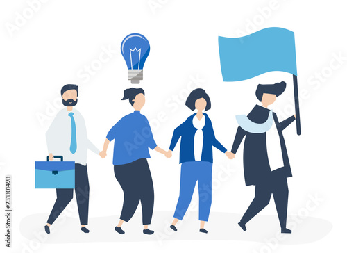 Business people following the leader to find a new market