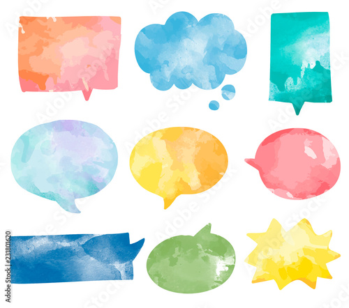Set of colorful watercolor speech bubbles vector