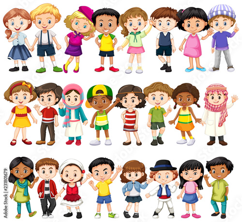 Set of children of different races
