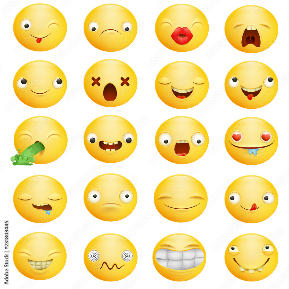 smiley emoticon yellow cartoon characters in different emotions big set smiley emoticon yellow cartoon characters in different emotions big set